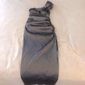 Silver off the shoulder Pencil dress with a side slit.  Size 2.  Worn once